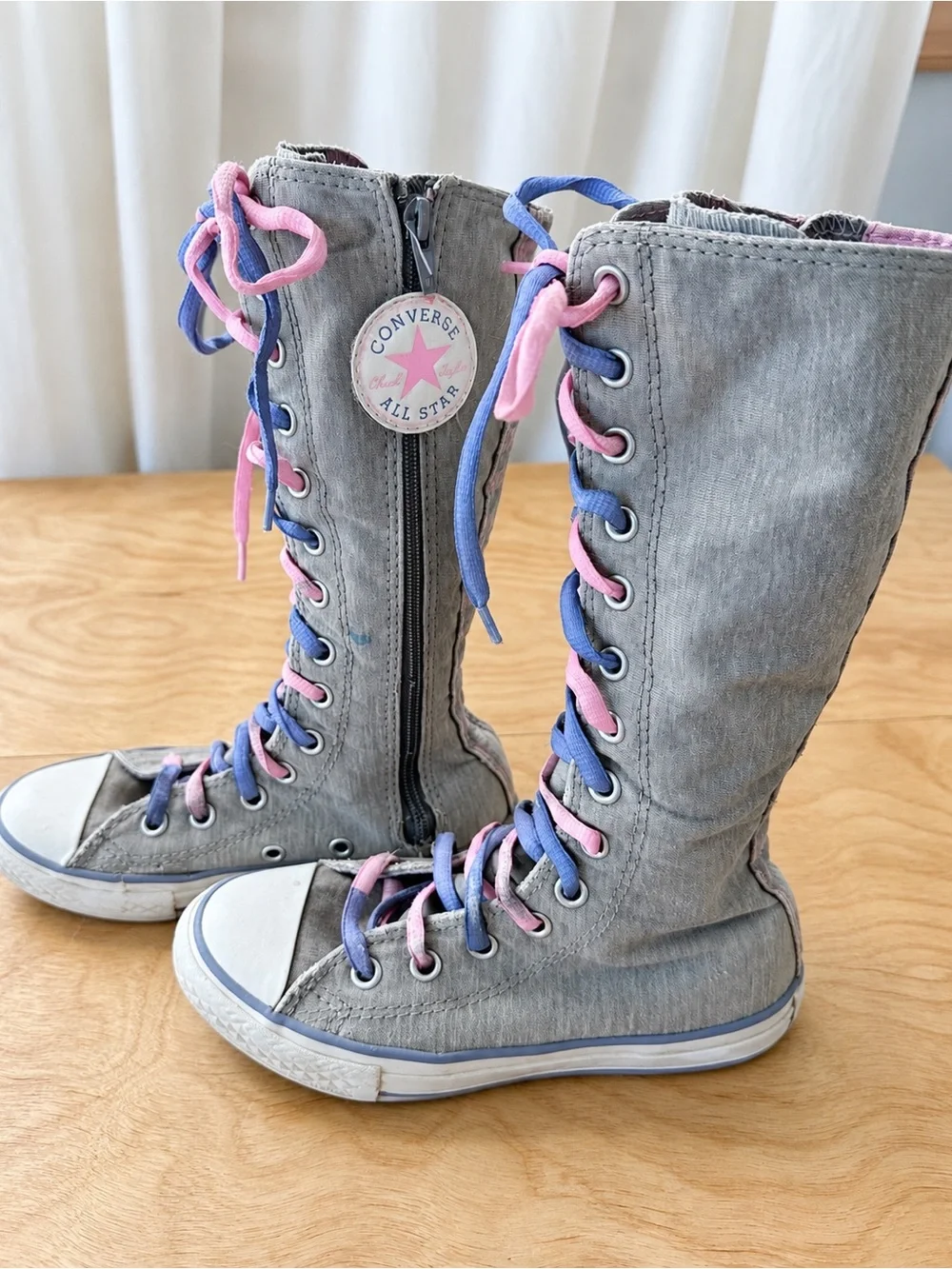 Vintage Converse Chuck Taylor XX-Hi Knee High Boots Gray Pink Lavender Size 11.5
